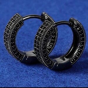 Black Hoop Earrings Sleek Modern Design With Sparkling Crystals